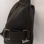 Faux Leather sling bag w/front buckles (black)