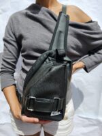 Faux Leather sling bag w/front buckles (black) - Image 2