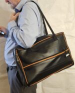 Vegan Leather Shoulder Bag (black with burnt orange) - Image 2